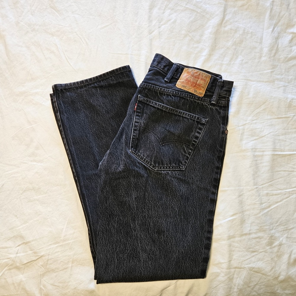 Vintage Levis 501 Jeans Mens‎ 38x34 Black Button Fly Y2k Denim Single Stitch